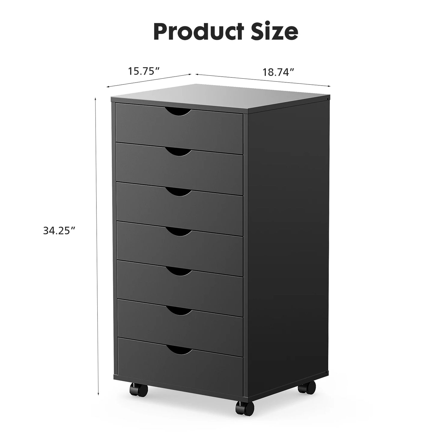 JHK Seven Drawer Chest Nightstand Storage Cabinet On Wheels