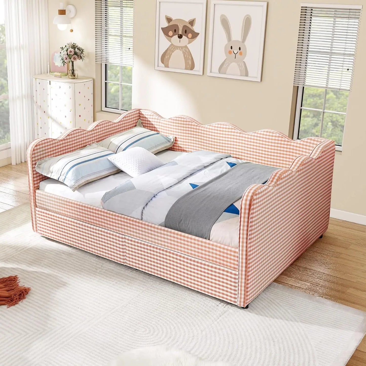 Wave Upholstered Storage Daybed Drawers USB Ports Modern Sofa Bed