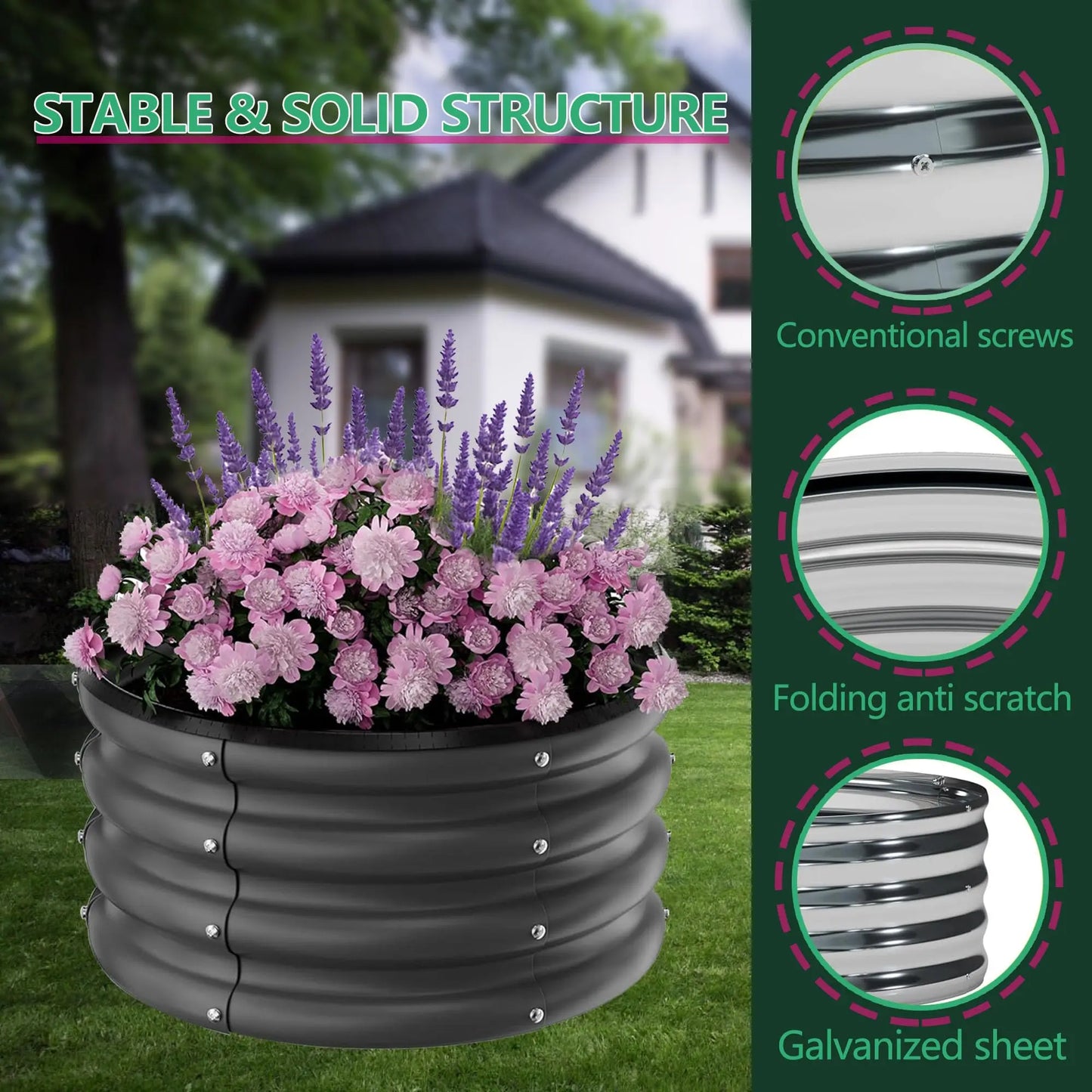 Galvanized Raised Garden Beds Round Planters Heavy Duty Open Bottom