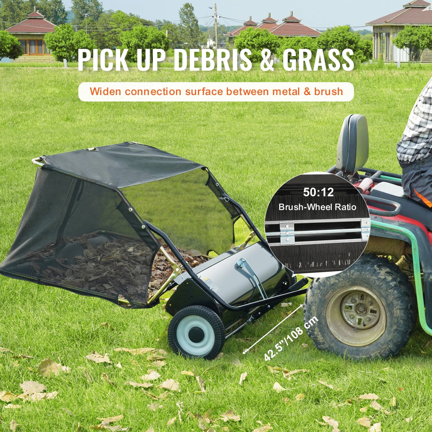 SucceBuy Tow Behind Lawn Sweeper Large Capacity Heavy Duty