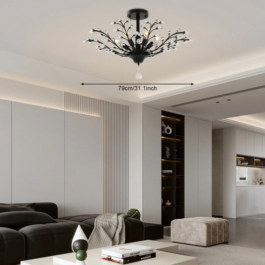 Bymaocar Modern Semi Flush Crystal Ceiling Light Fixture Five Lights