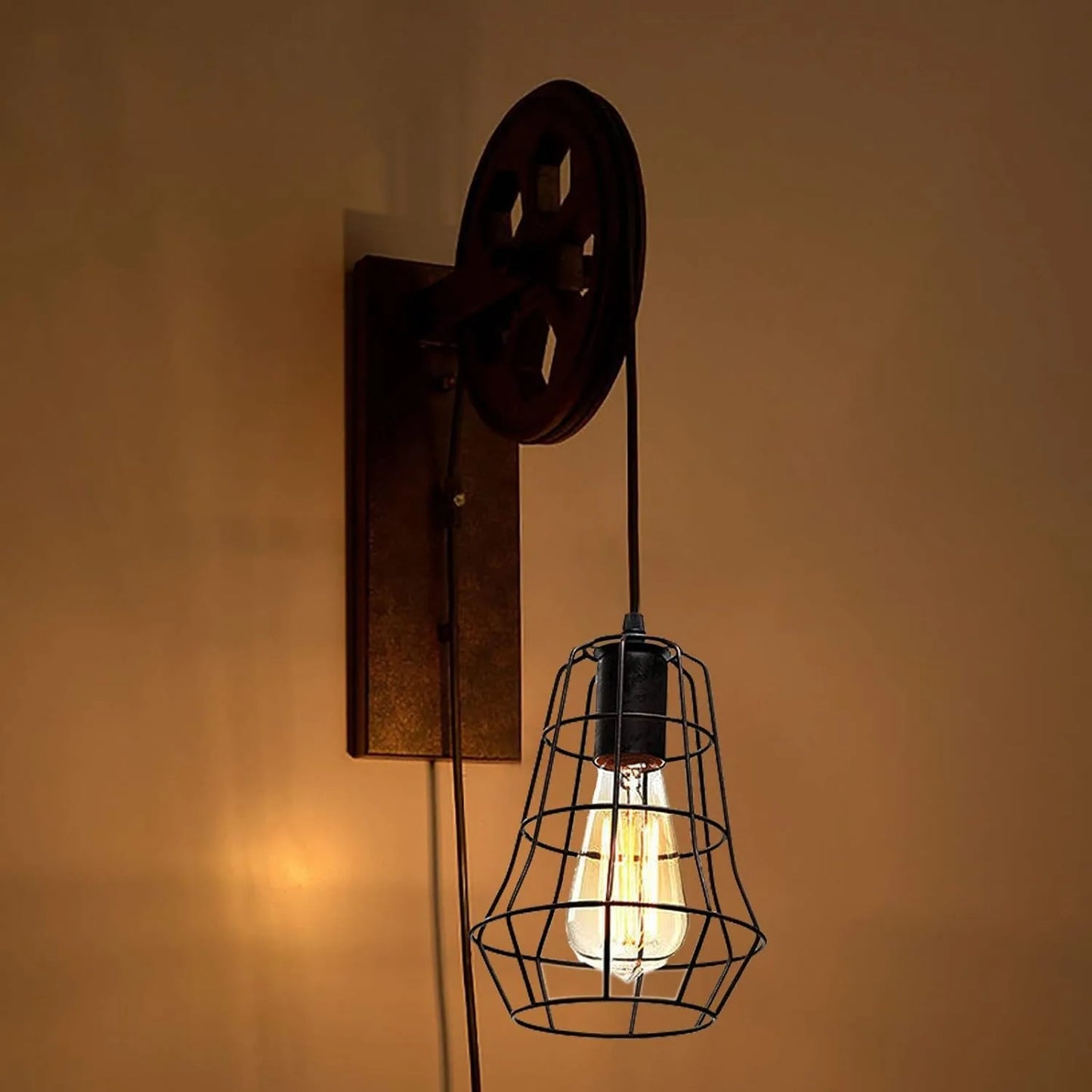 Bymaocar Industrial Wall Sconce Lift Pulley With Iron Cage