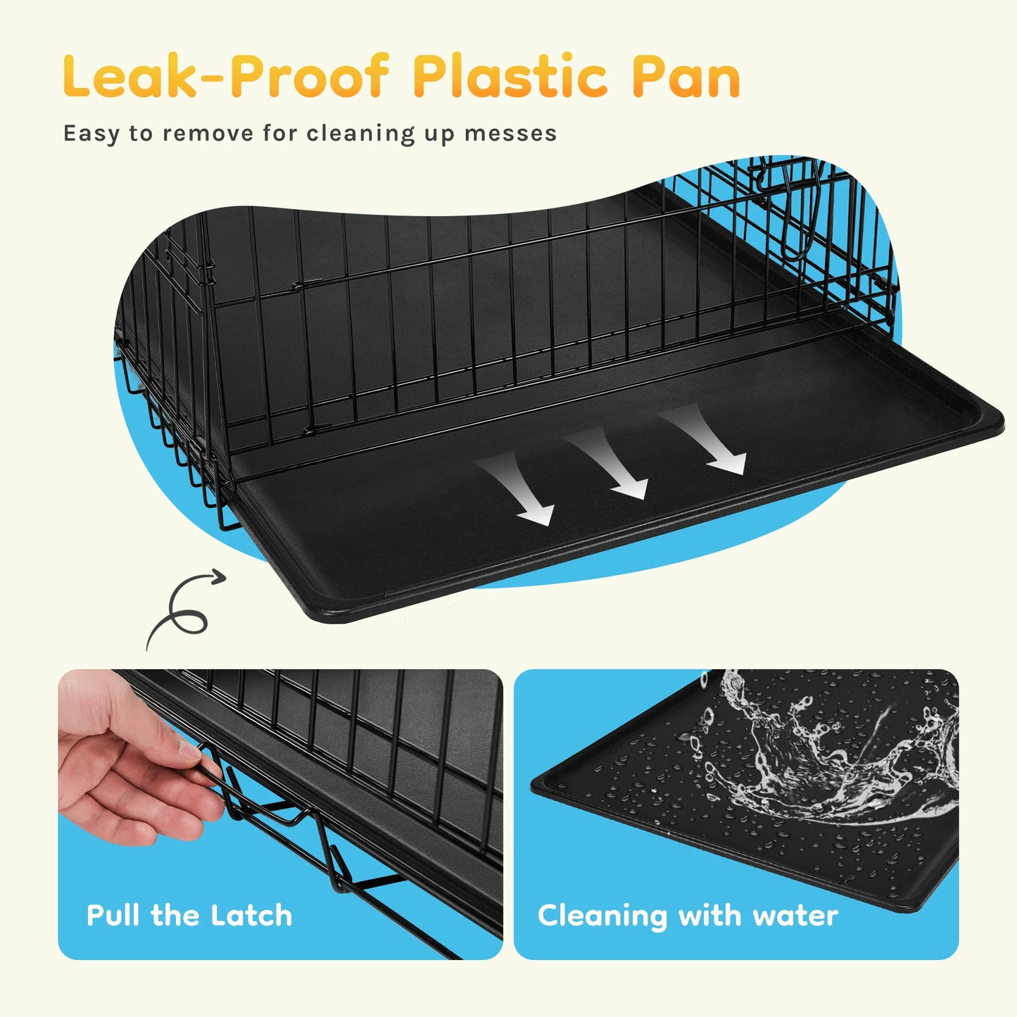 JHK Folding Metal Wire Dog Cage With Leakproof Pan