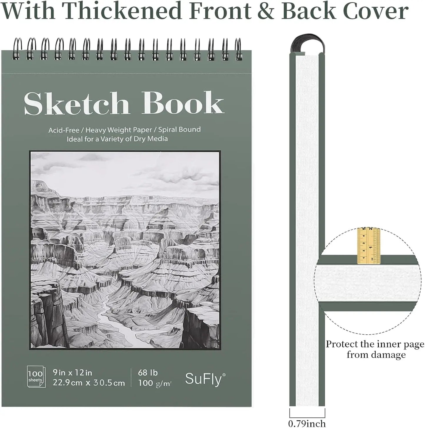 Sketch Book Spiral Bound Hardcover Drawing Pad 100 Sheets