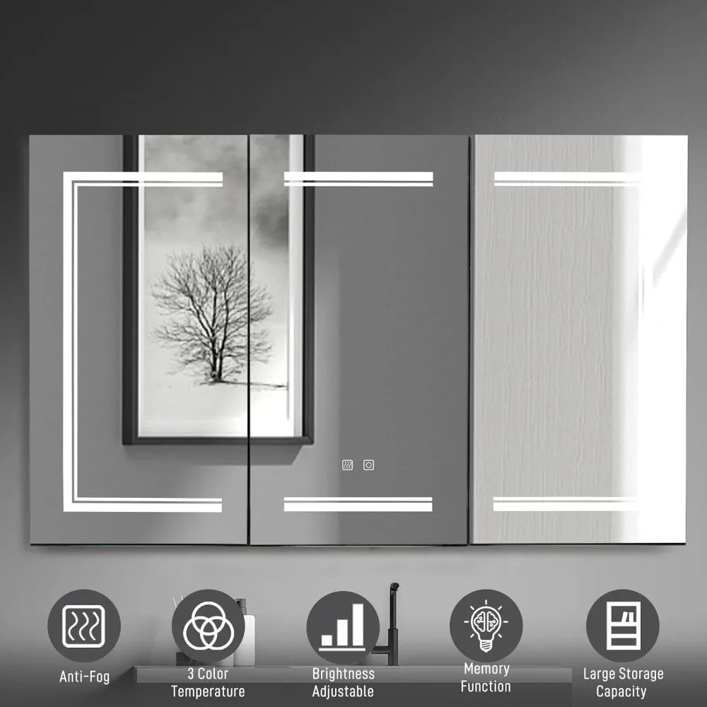 LuxeMerge 3-Door Bathroom Medicine Cabinet With LED Mirror Dimmable
