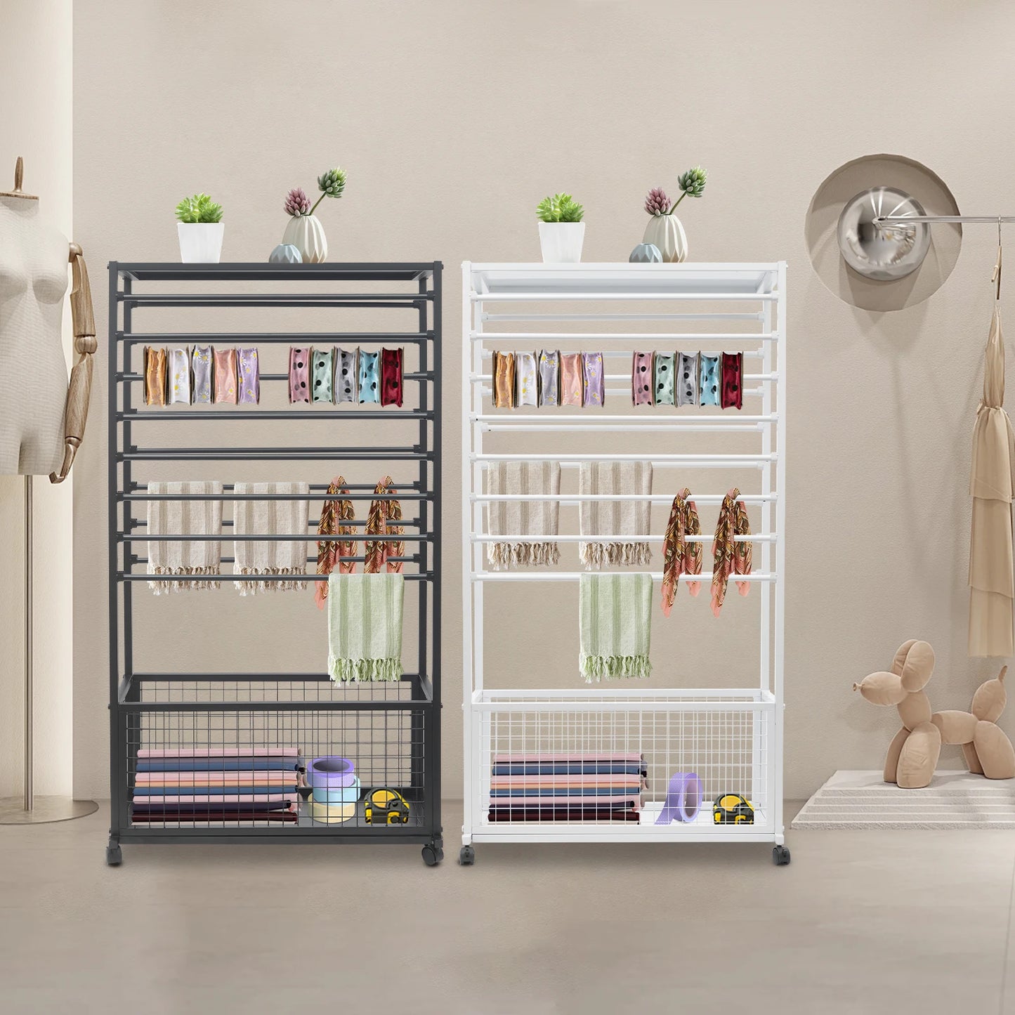 Bymaocar Ribbon Iron Holder Organizer Rack With Wheels Free Standing