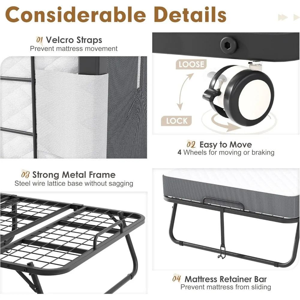Folding Bed With Memory Foam Mattress Rollaway Guest Bed