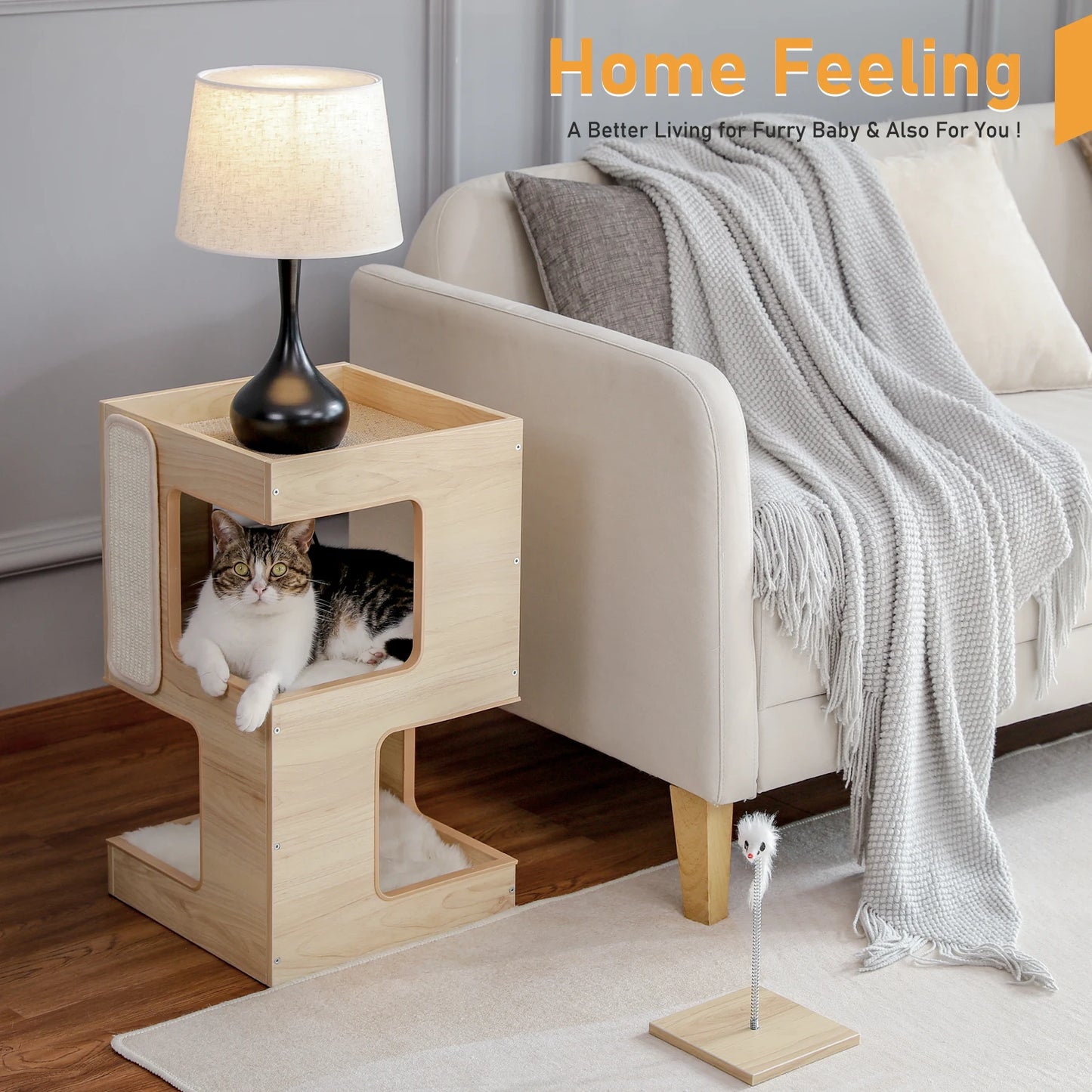 PAWZ Road Wood Cat Condo Bed With Removable Soft Mats