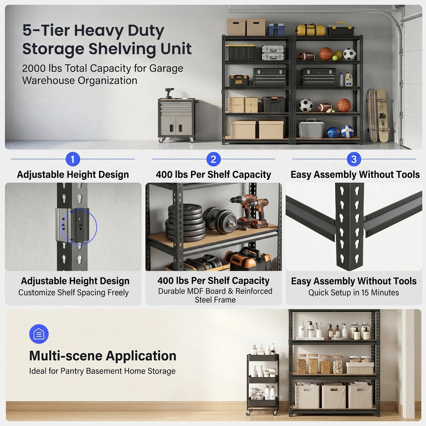 Heavy-Duty Industrial Metal Storage Shelves Adjustable Five-Tier Unit