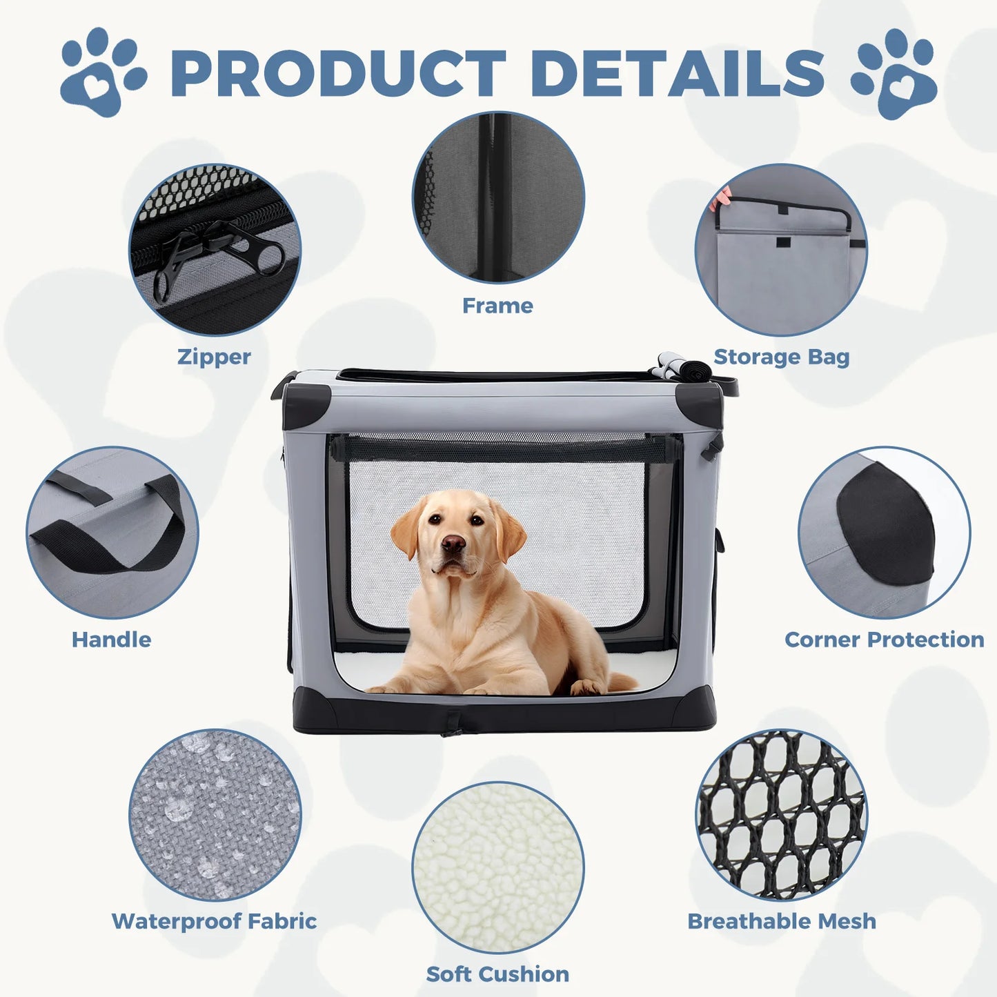 JHK Foldable Dog Crate 600D Oxford Portable Kennel