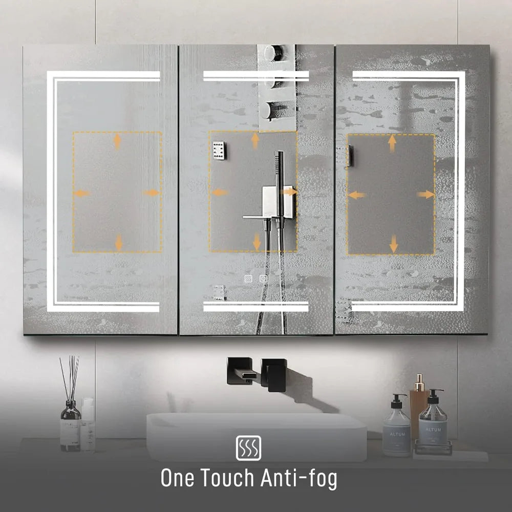 LuxeMerge 3-Door Bathroom Medicine Cabinet With LED Mirror Dimmable