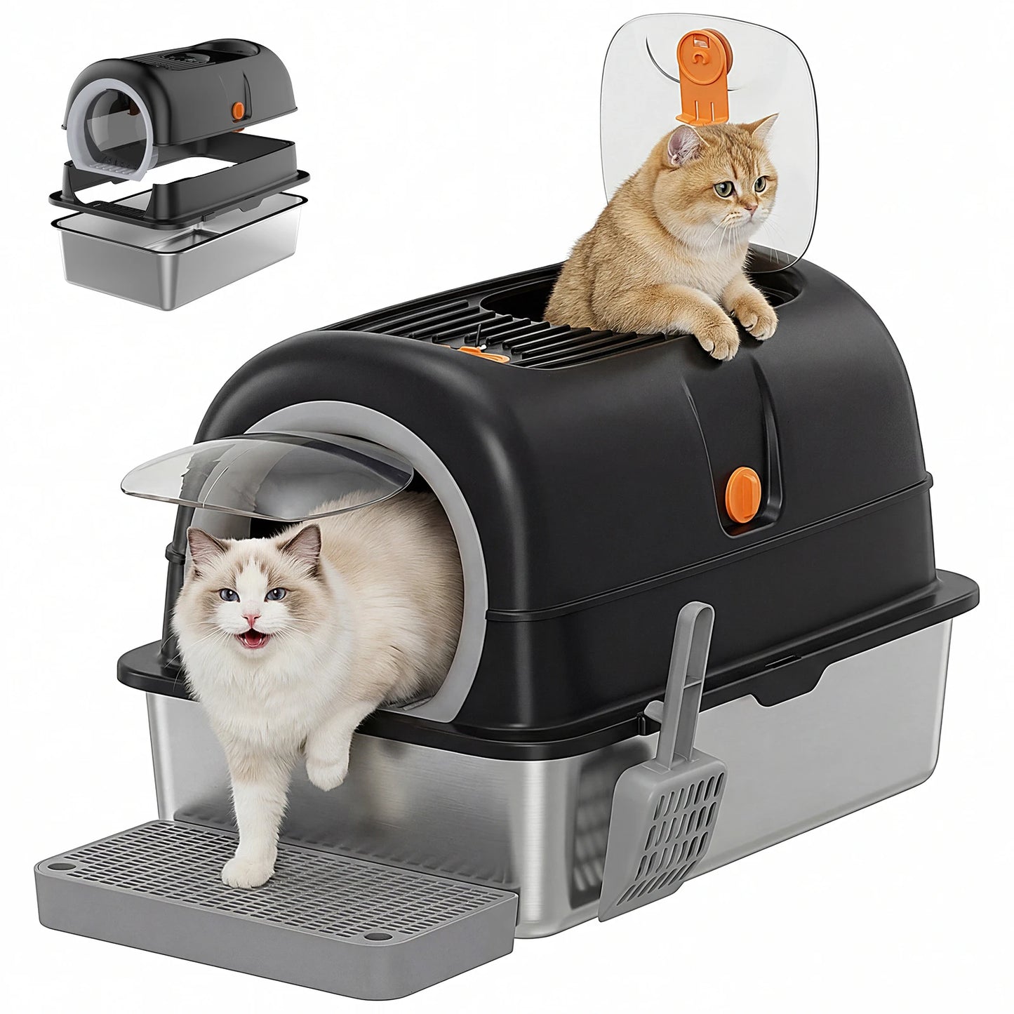 Stainless Steel Cat Litter Box Fully Enclosed With Scoop
