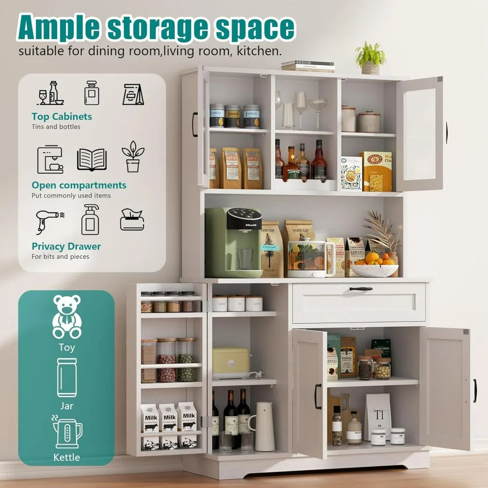 Vongrasig Tall Kitchen Pantry Cabinet Microwave Stand Storage Hutch