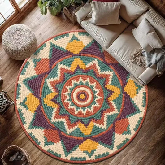 Bohemian Mandala Round Carpet Mat Nonslip Handwoven Living Room Rug
