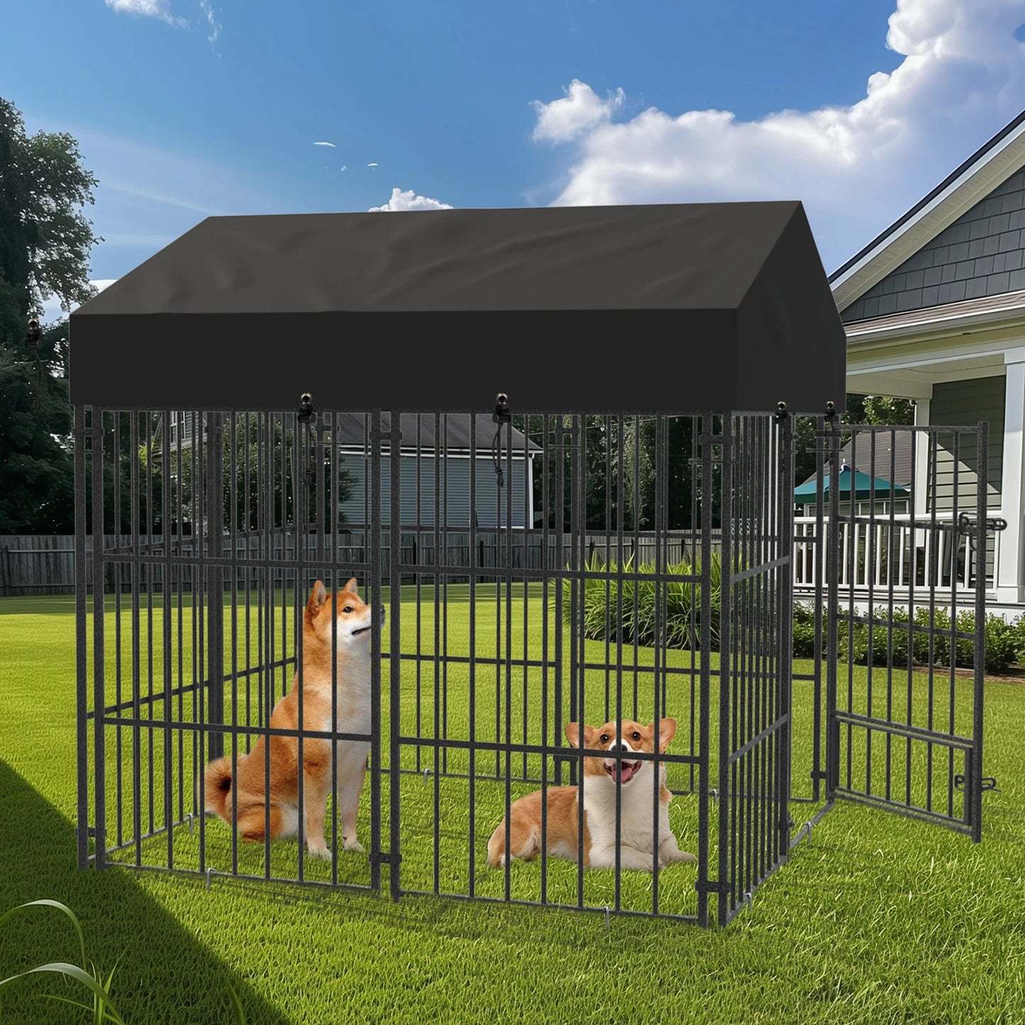 BORWART Heavy Duty Dog Kennel Welded Metal Playpen Roof Cover