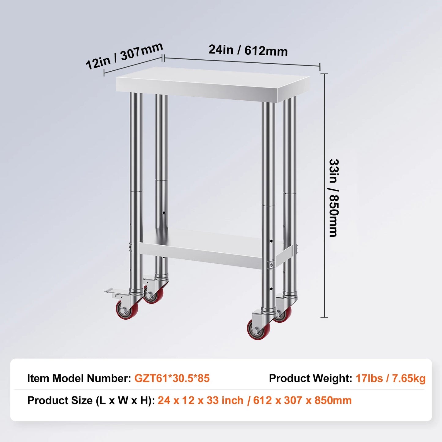 SucceBuy Stainless Steel Kitchen Work Table Adjustable Shelf Caster Wheels