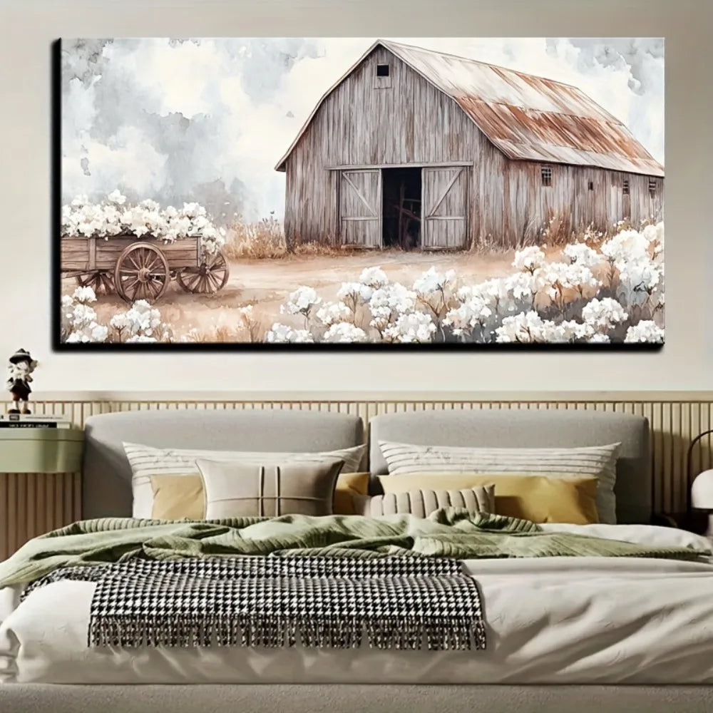 Roadside Barn Poster Farmhouse Wall Art With Floral Landscaping Pine Frame