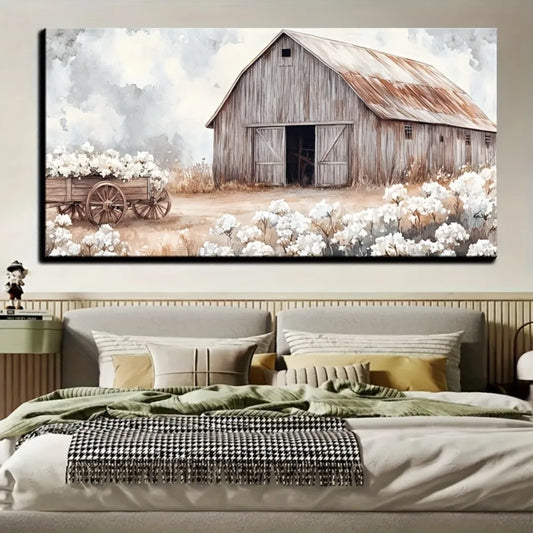 Roadside Barn Poster Farmhouse Wall Art With Floral Landscaping Pine Frame