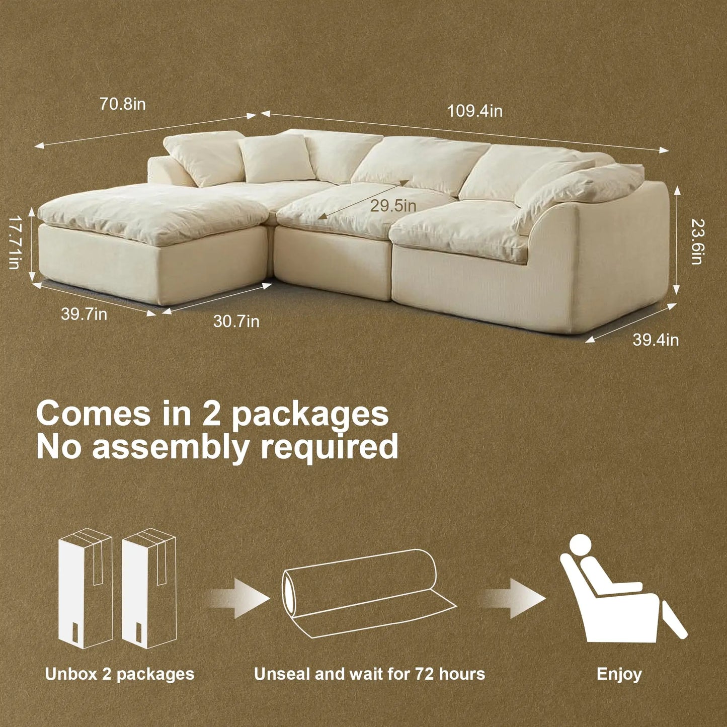 Yeflixvrau Modern Cloud L Shaped Sofa Sectional With Ottoman