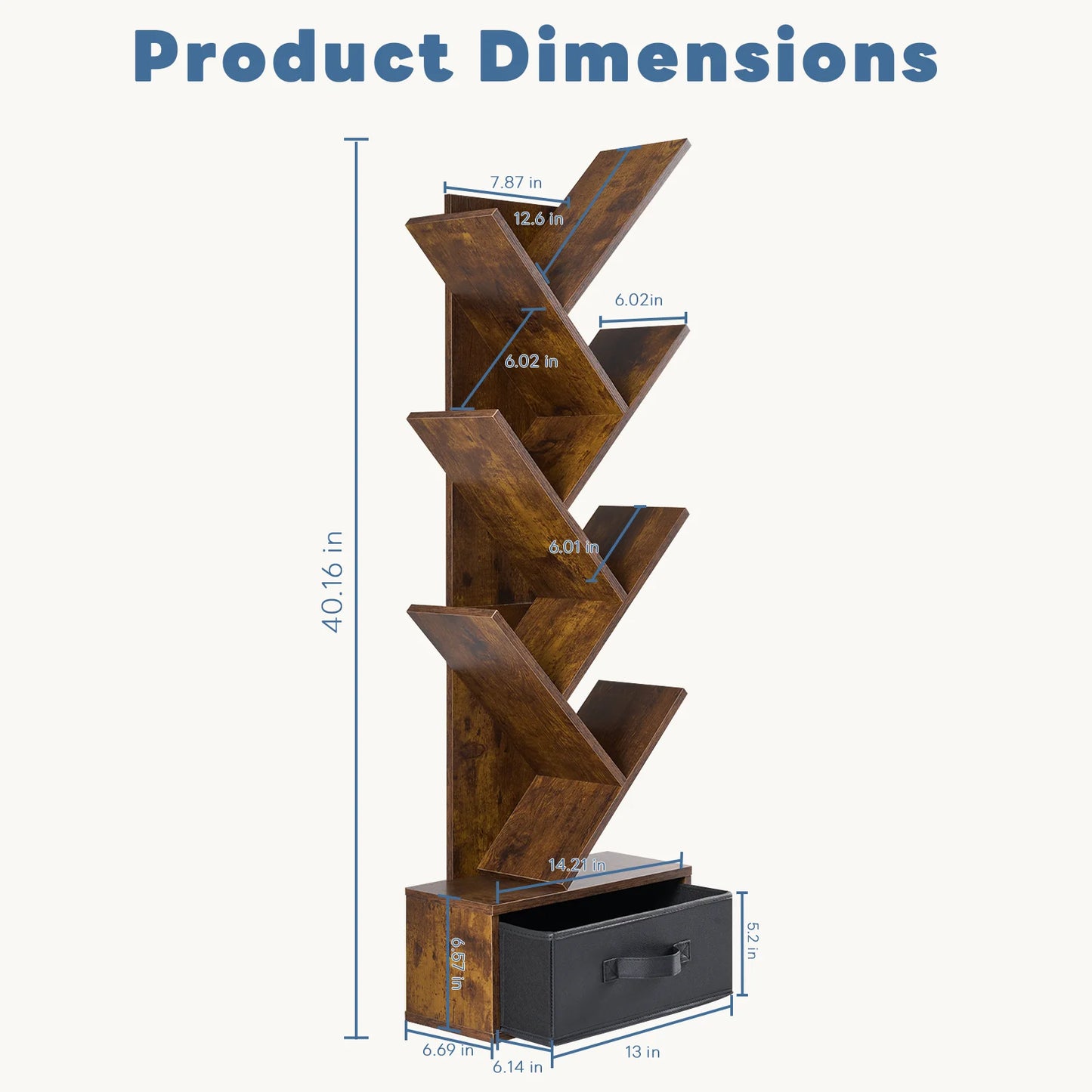 JHK Geometric 7 Tier Wooden Book Rack With Drawer Storage