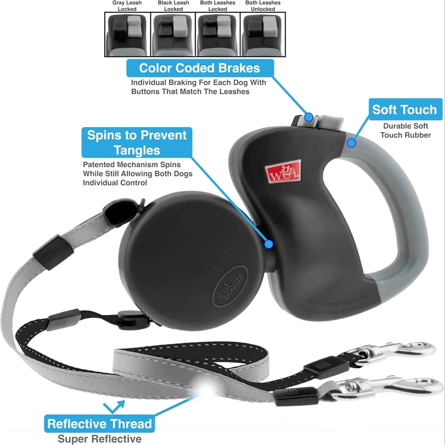 Dual-Head Self-Retracting Dog Leash With 360 Rotating Lead