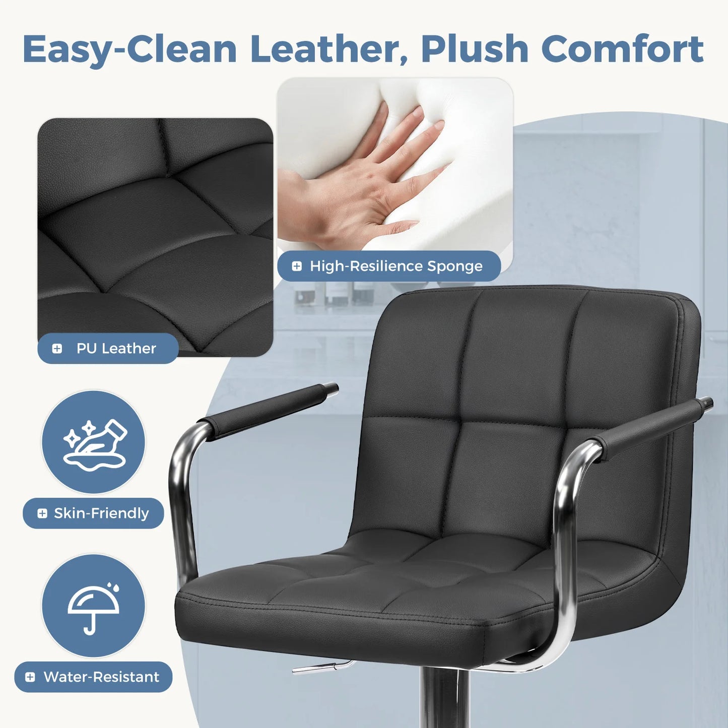 JHK Ergonomic PU Leather Swivel Office Chair With Adjustable Armrests