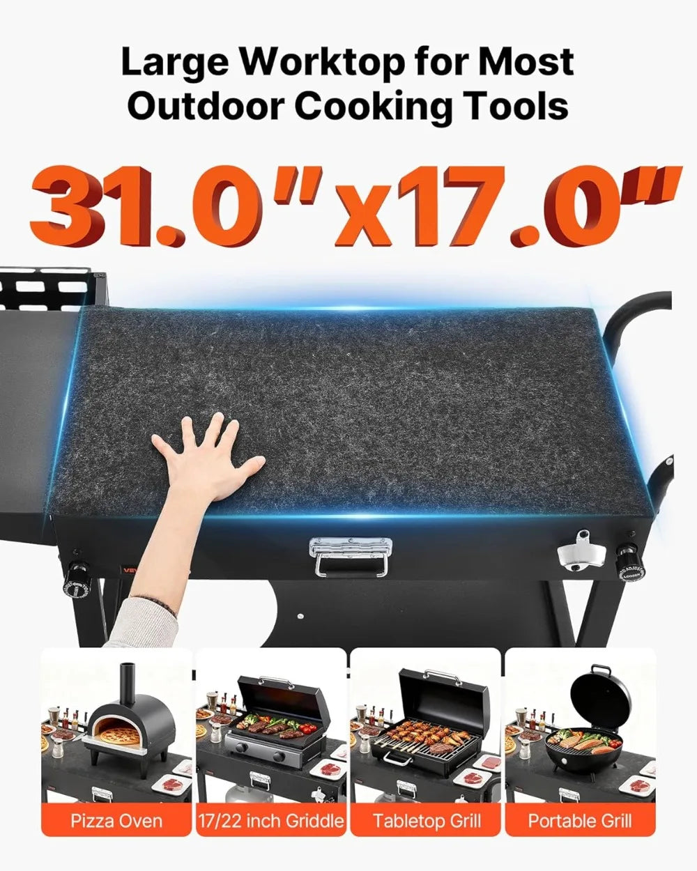 Outdoor Grill Cart With Wheels Foldable Table Tissue Holder Hooks