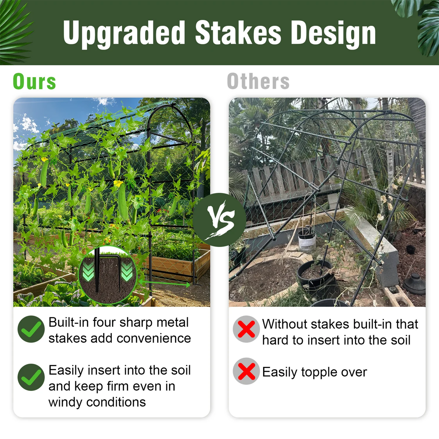 U Shaped Garden Cucumber Trellis With Nylon Netting And Spikes