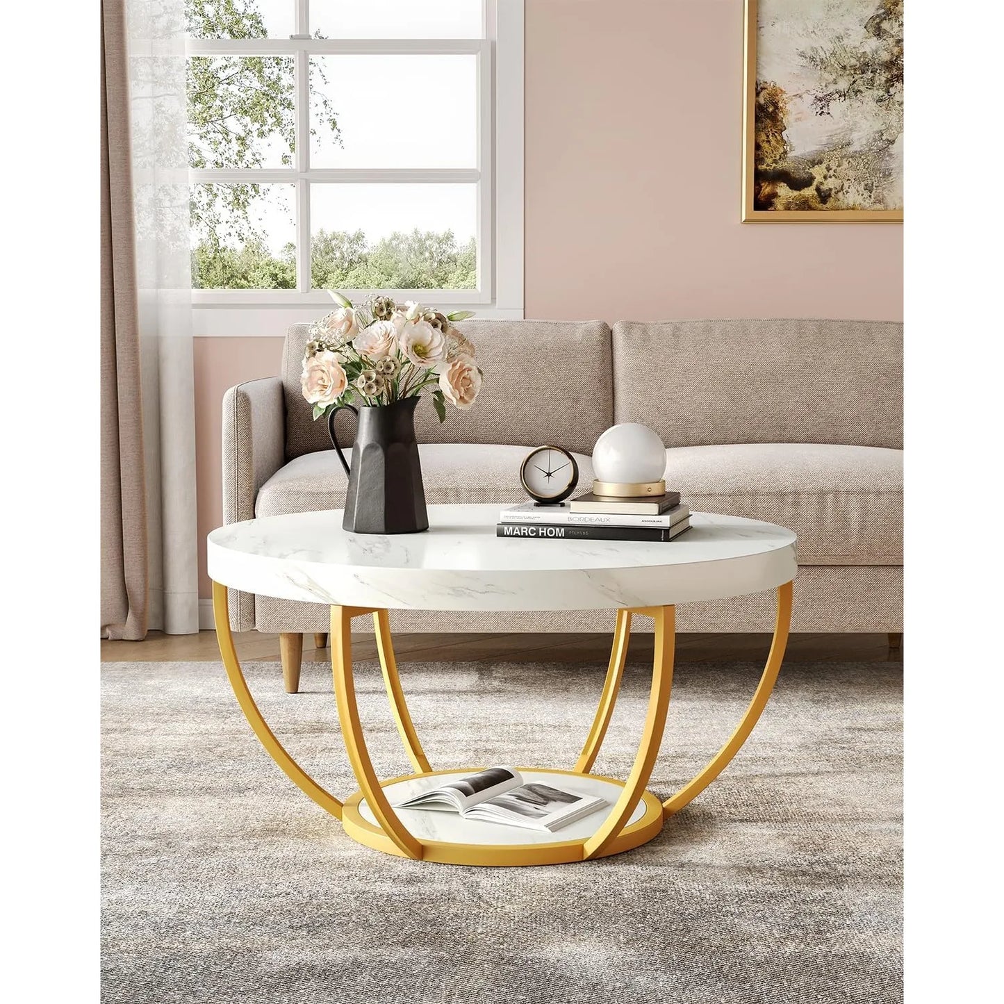 Little Tree Round Coffee Table With Open Storage 2 Tier