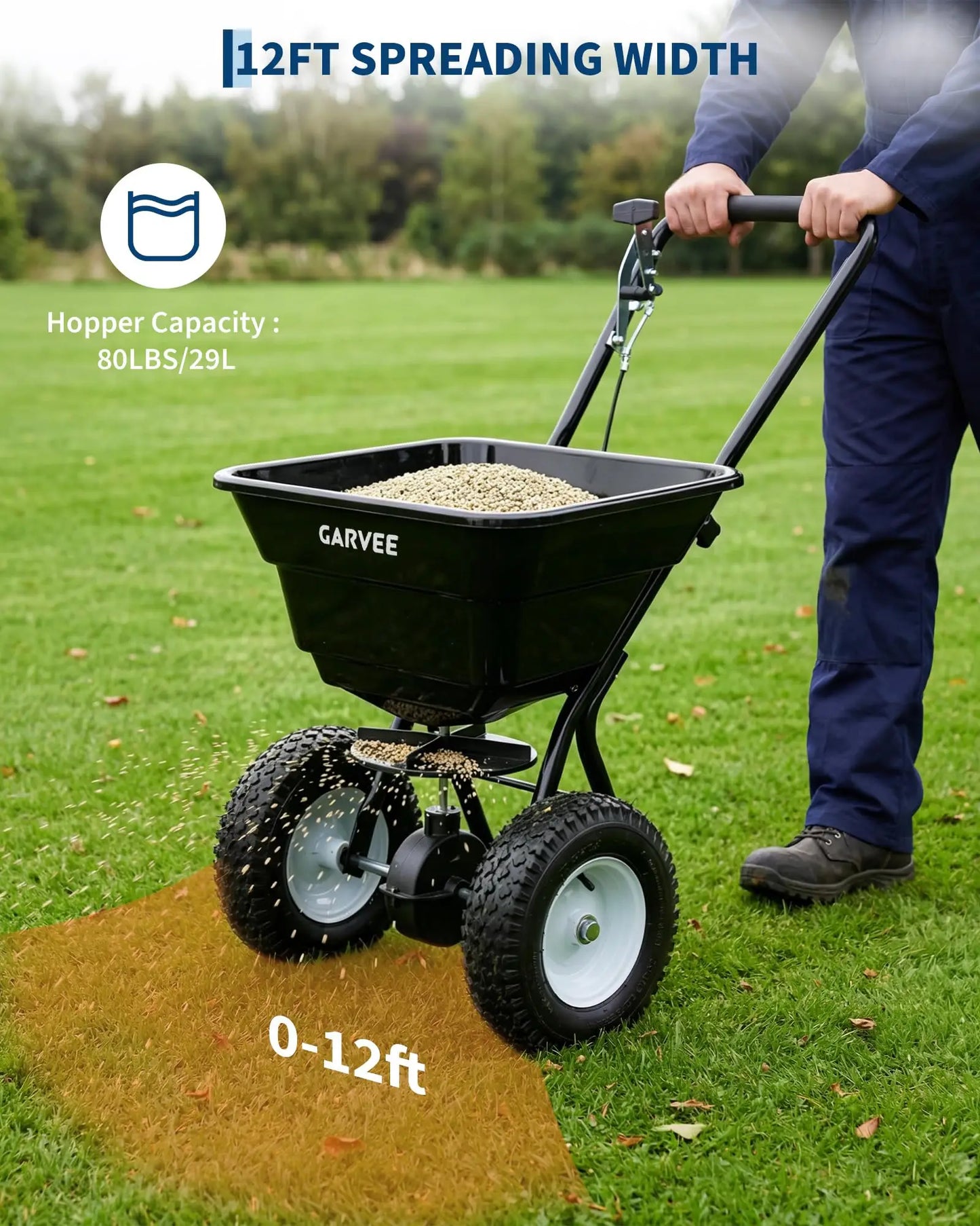 Push Broadcast Spreader 80 Pound Capacity With Adjustable Flow Control
