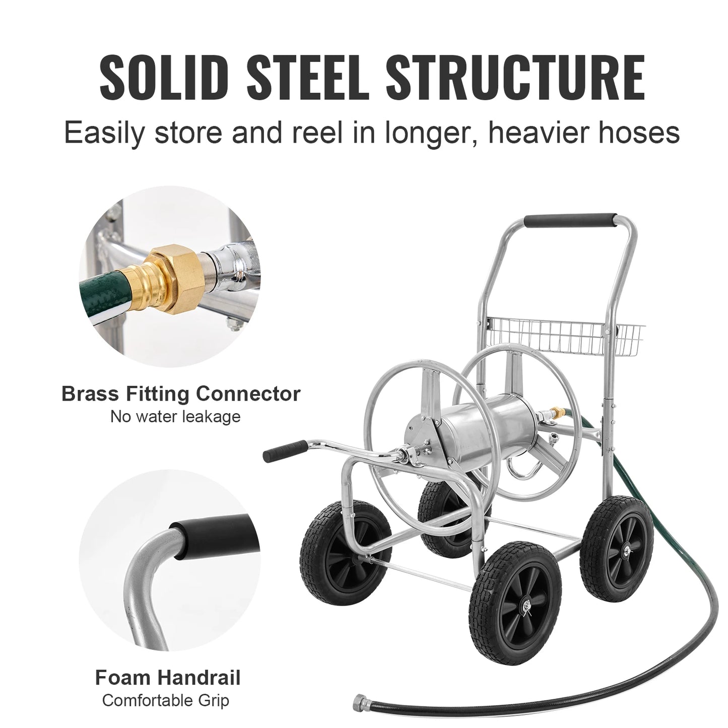 SucceBuy Steel Hose Reel Cart Heavy Duty Garden Watering Basket