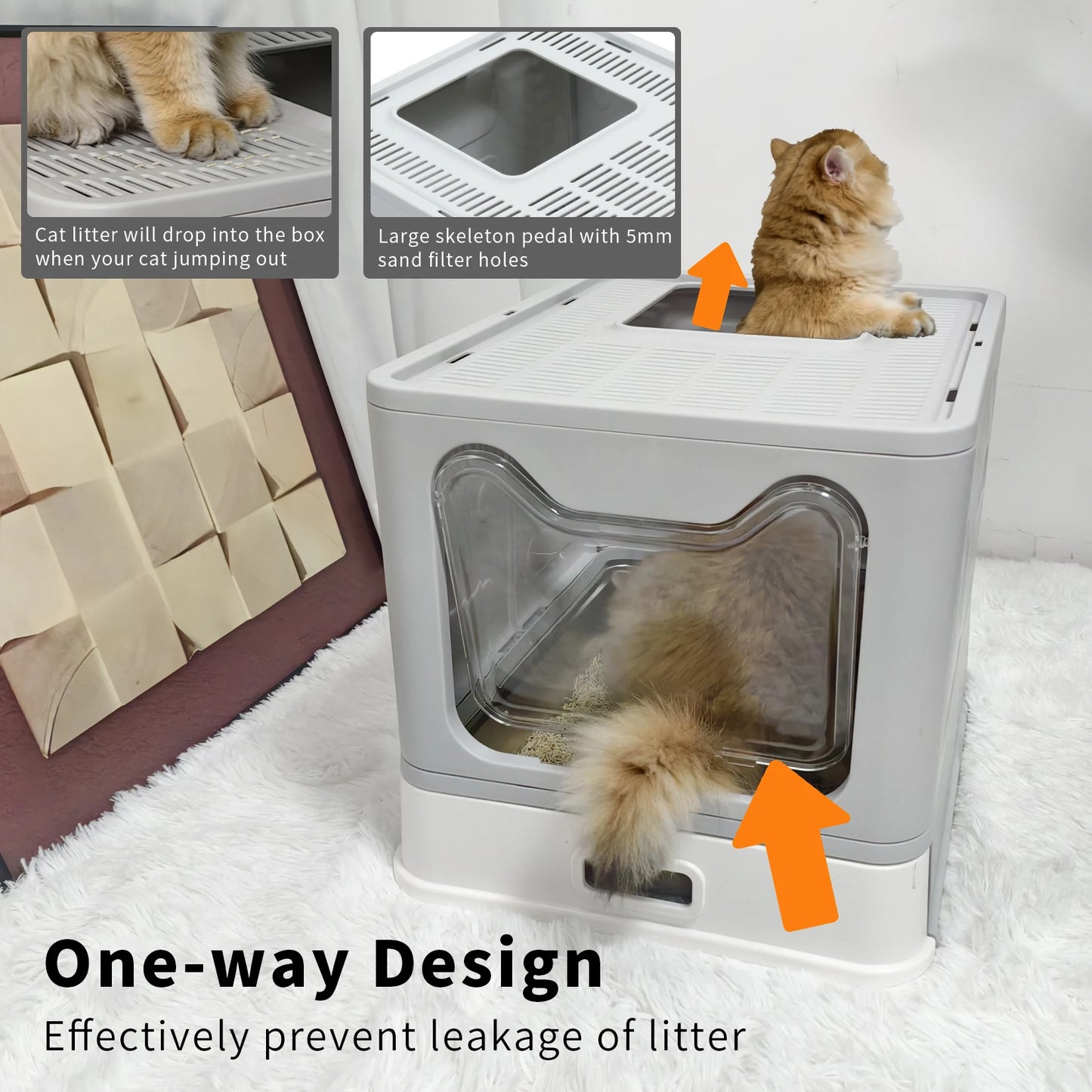 Plastic Cat Litter Box Front Entry Top Exit With Lid