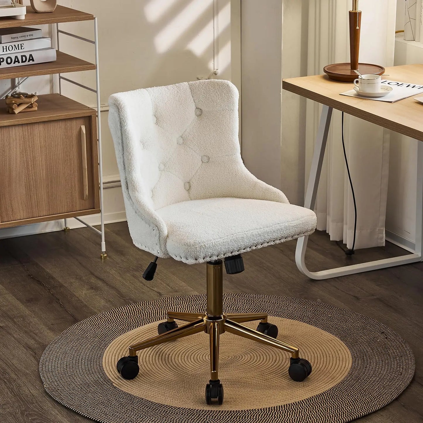 VINGLI Velvet Office Desk Chair With Adjustable Height Metal Base