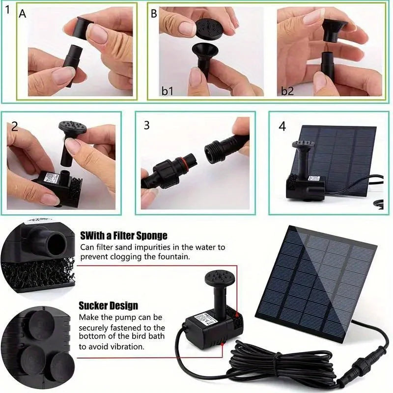 Floating Solar Fountain Pump With Six Nozzles And 1.4W Panel For Ponds