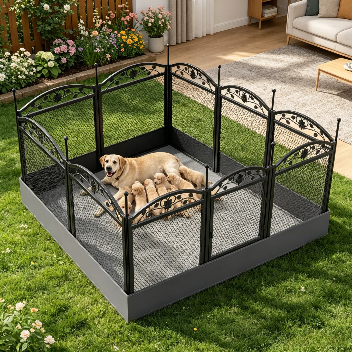 BINGOPAW Foldable Metal Dog Playpen With Gate And Whelping Box