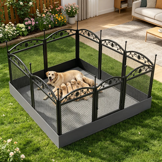 BINGOPAW Foldable Metal Dog Playpen With Gate And Whelping Box