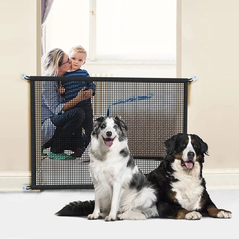 Foldable Dog Barrier Fence With Breathable Mesh Playpen 4 Hooks
