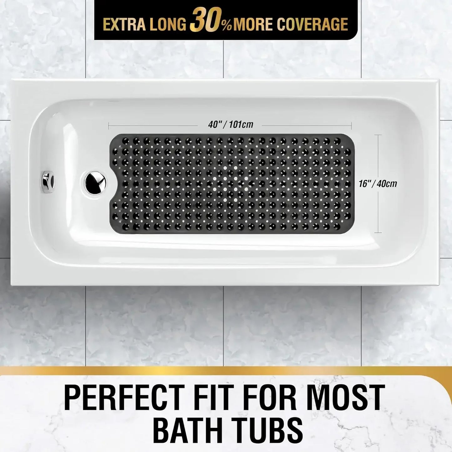Extra Long Bathtub Mat Non Slip With Suction Cups Holes