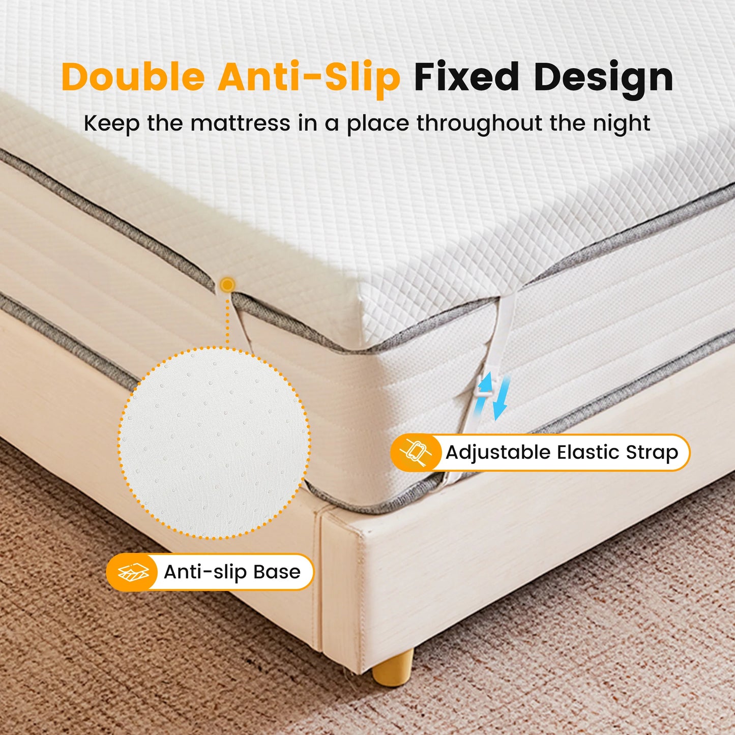 JHK Gel Memory Foam Mattress Topper With Removable Cover Cooling