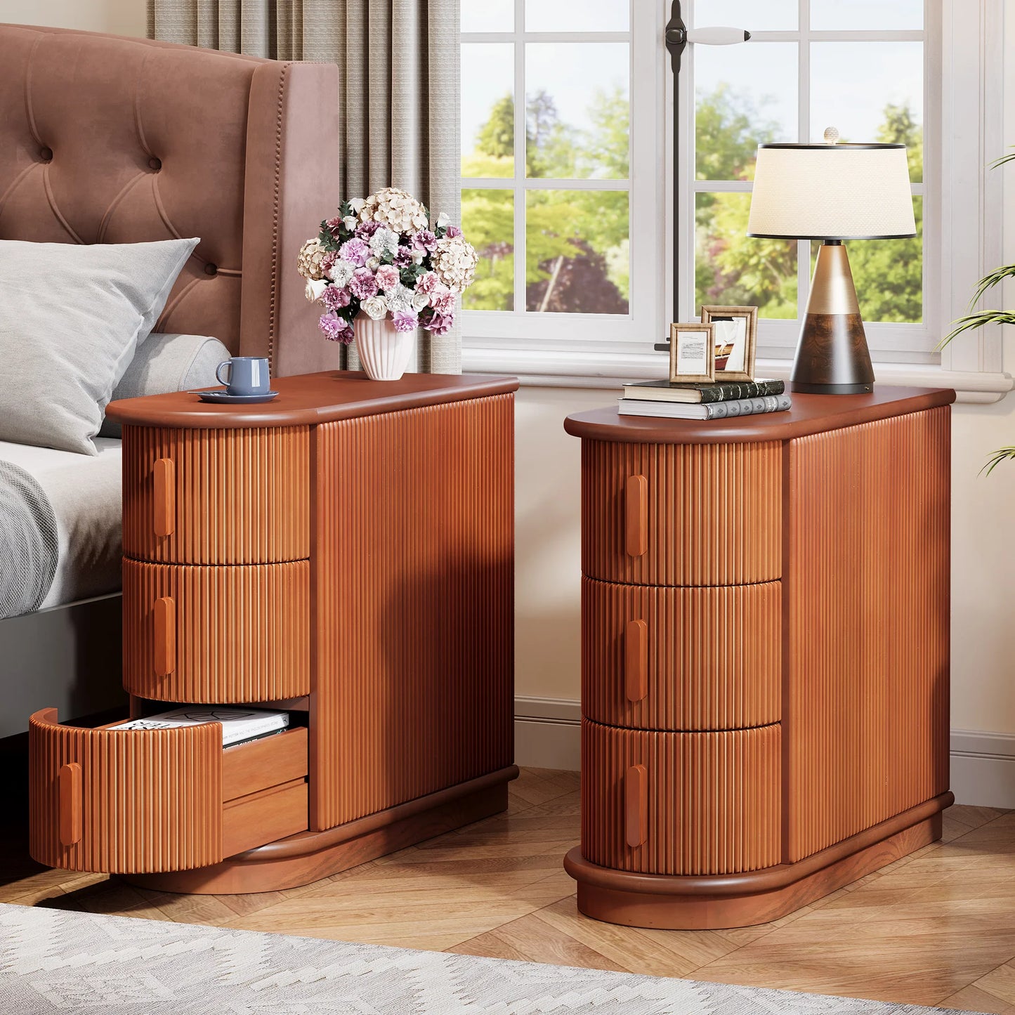 Tribesigns Solid Wood End Table Drawers Modern Sofa Table