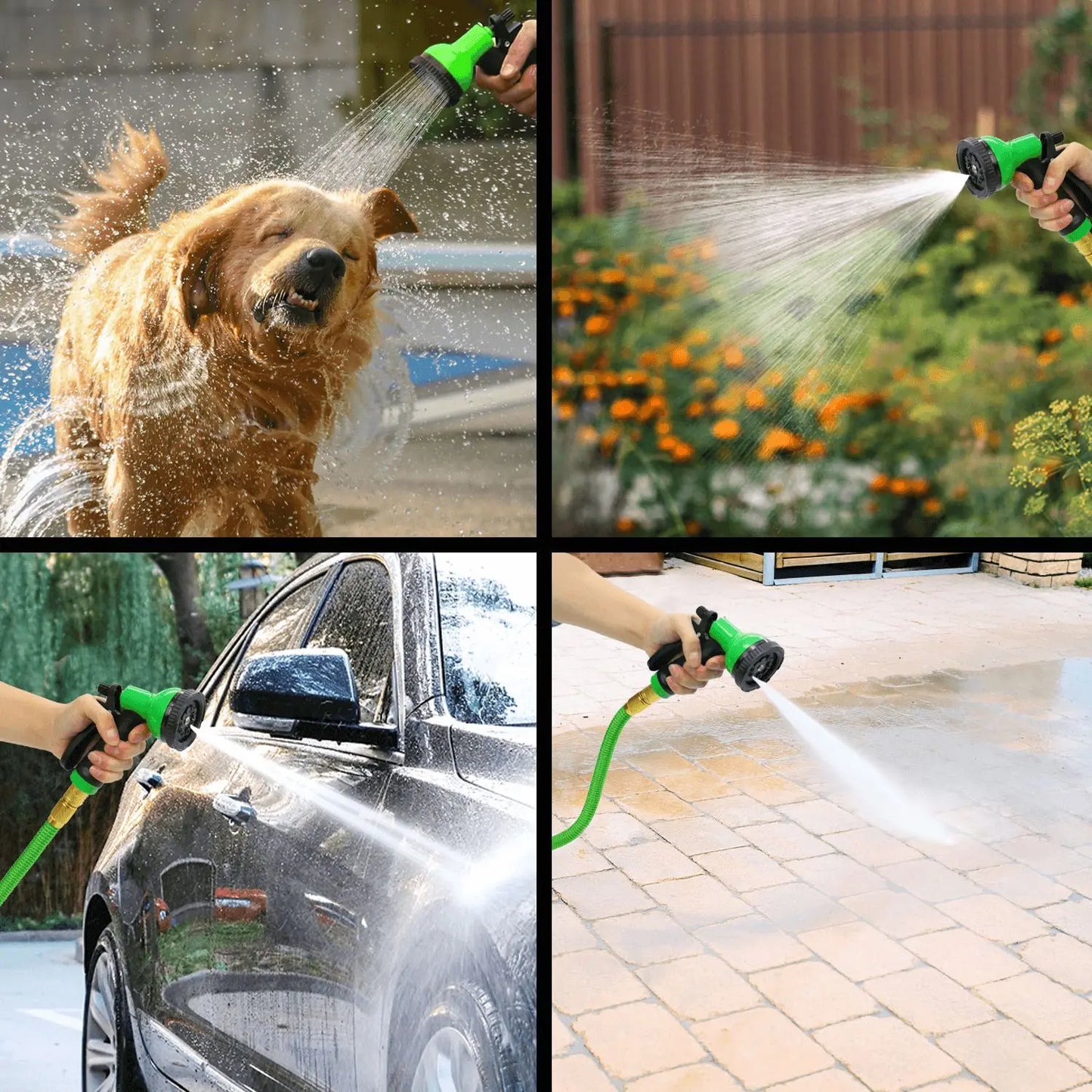 GardenJoy Expandable Garden Hose With Holder And Ten-Pattern Spray Nozzle