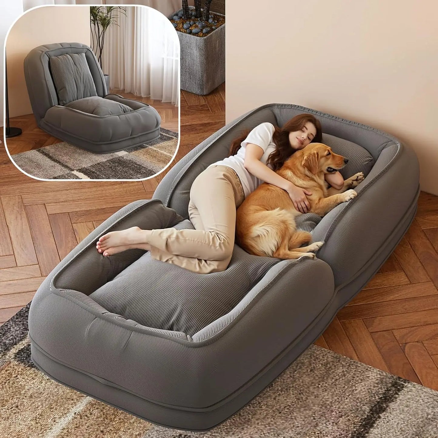 GUOHE Foldable Lazy Sofa Bed With 5 Positions Backrest