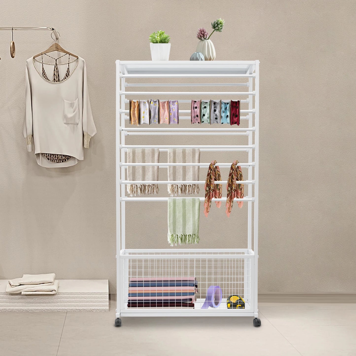 Bymaocar Ribbon Iron Holder Organizer Rack With Wheels Free Standing