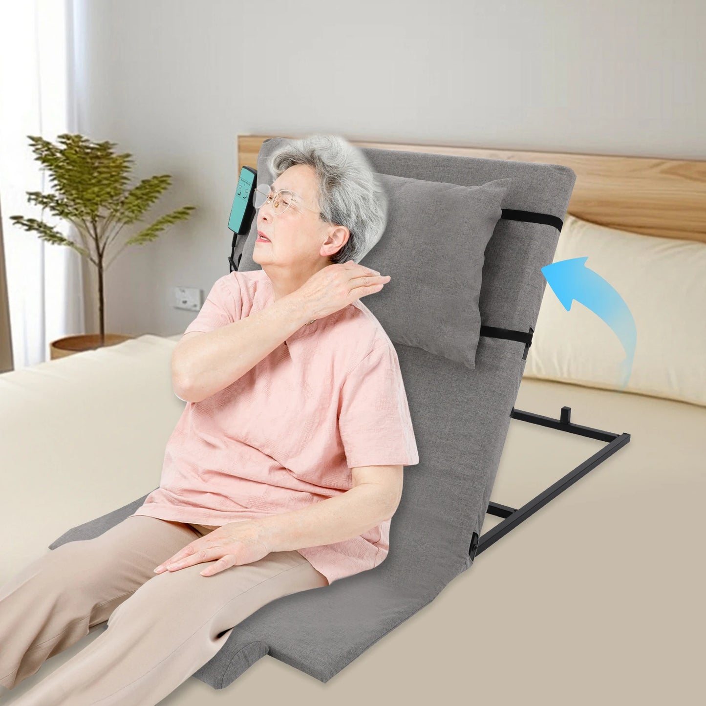 Electric Lifting Backrest With Headrest Cushion Wired Remote For Elderly