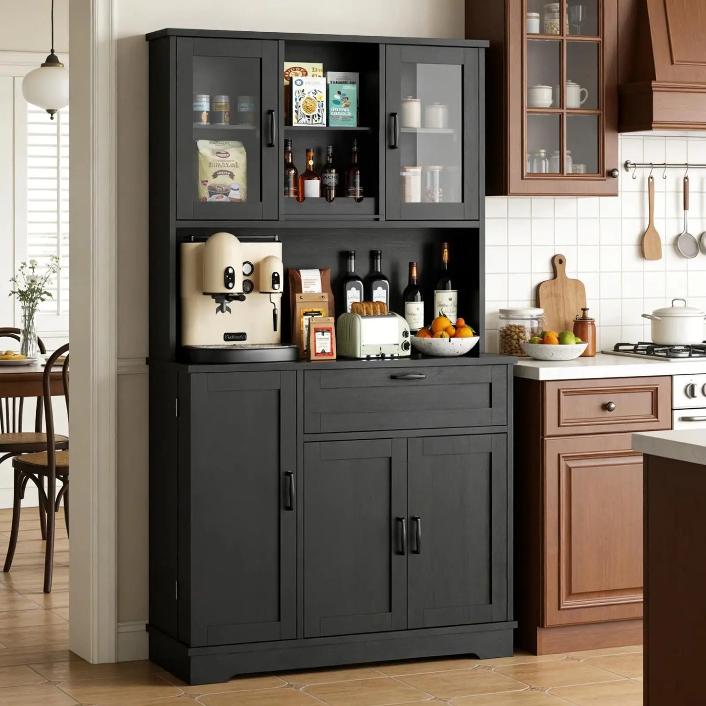 Vongrasig Tall Kitchen Pantry Cabinet Microwave Stand Storage Hutch
