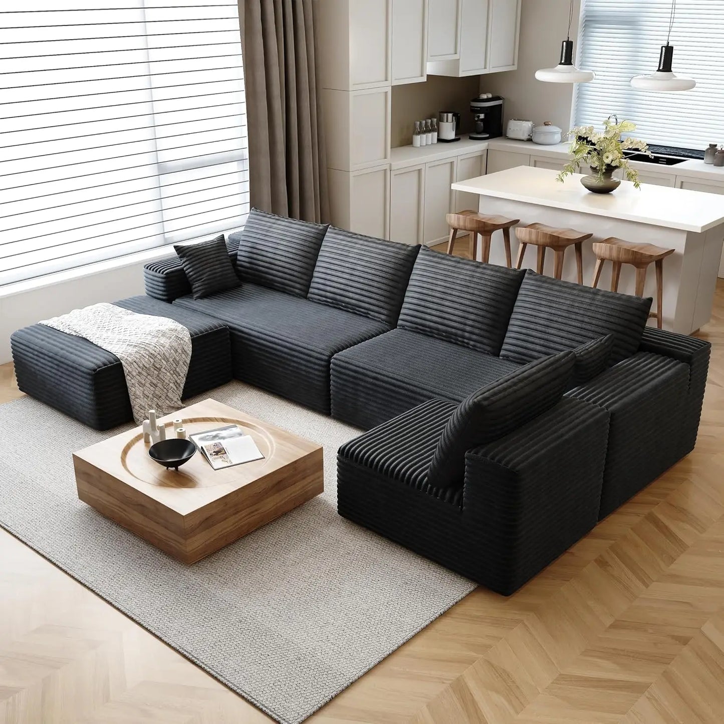 YQXH Cloud Style Corduroy Sectional Sofa With Memory Foam Cushions