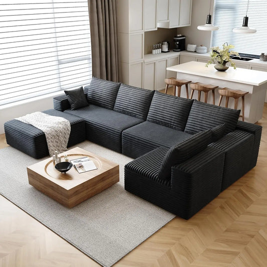 YQXH Cloud Style Corduroy Sectional Sofa With Memory Foam Cushions
