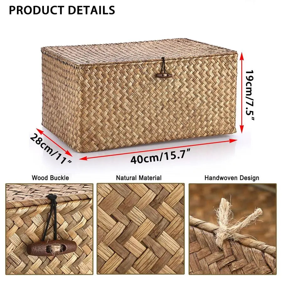 XMSJ Wicker Shelf Baskets With Lid Seagrass Storage Boxes