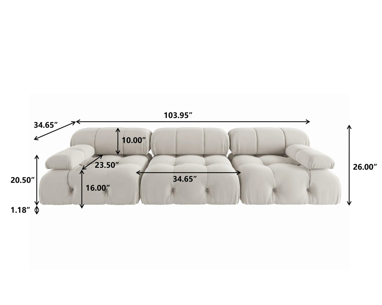 Sdorens Velvet Convertible Modular Sectional Sofa 3 Seats