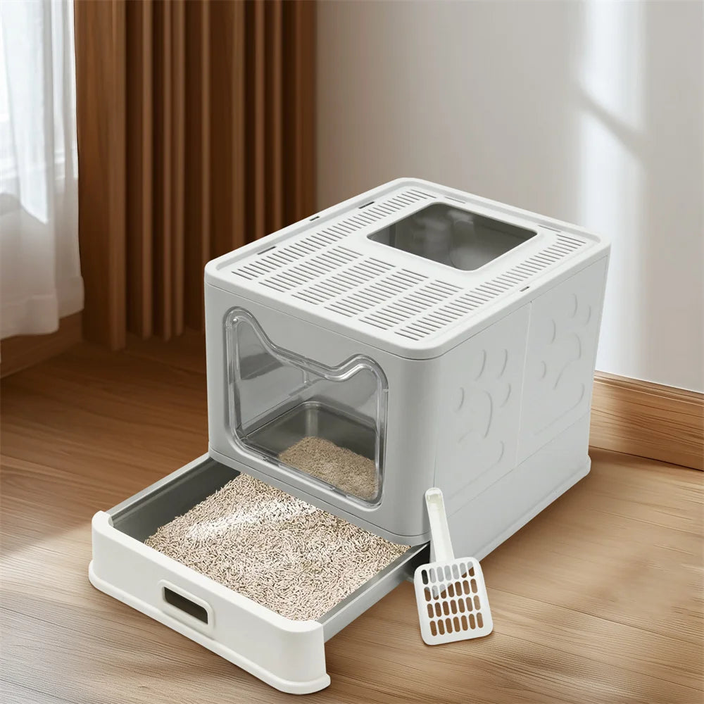 Enclosed Stainless Steel Cat Litter Box With Lid Top Entry